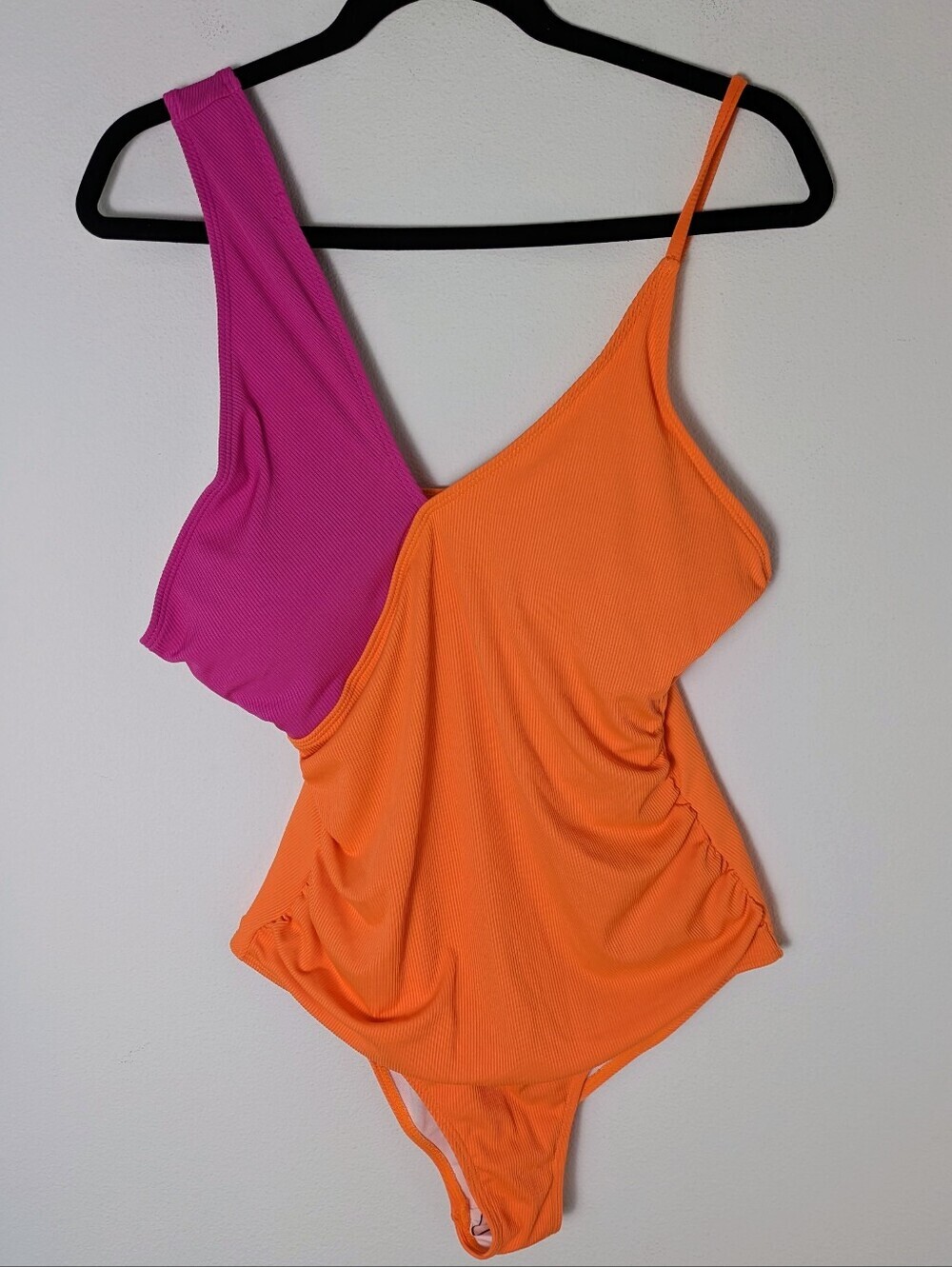 Shein Women's Colorblock One-Piece Swimsuit Orange Pink Rushed Beach Party NEW